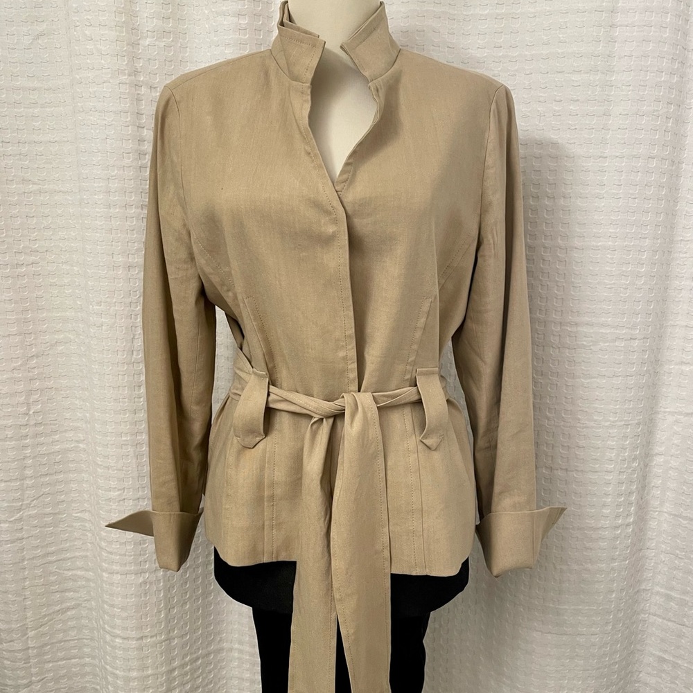 DONCASTER Tan Linen Belted Jacket with pleated back Size 10 great condition